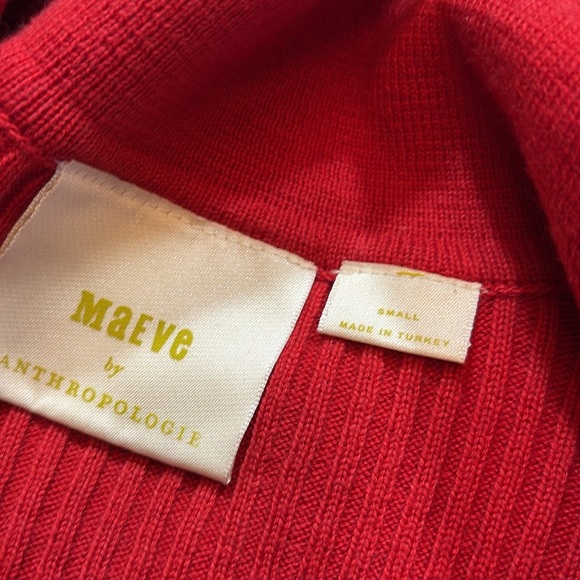 Anthropologie Maeve Bell Sleeve Red Polo Ribbed Crop Length Sweater sz S - Picture 10 of 13